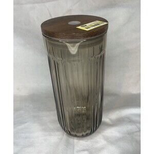 21oz Fluted Glass Tumbler With Wood Lid / BROWN Hearth & Hand W/ Magnolia READ